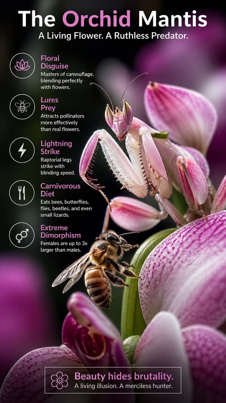 Orchid Mantis: A Beautiful Flower-Like Predator with Ruthless Hunting Skills