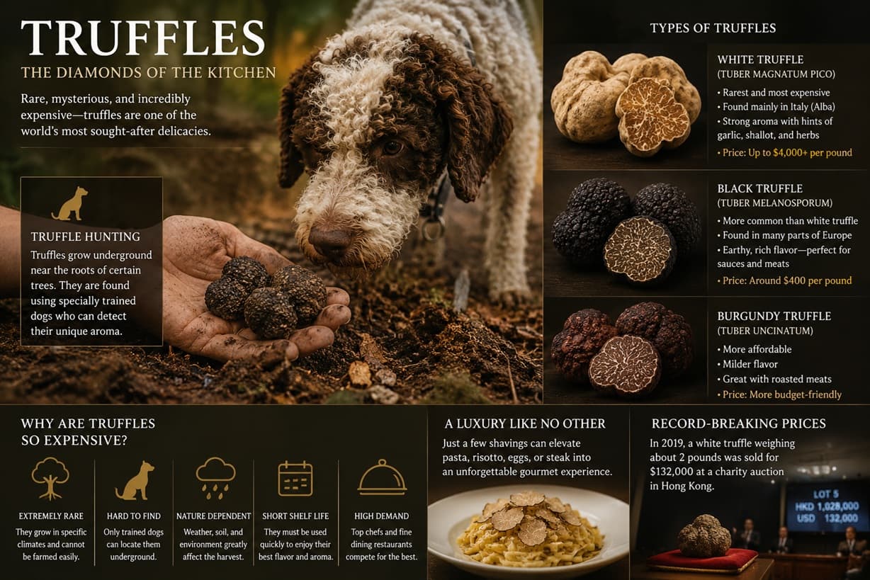 Truffles—often called the “diamonds of the kitchen”—may look rough, lumpy, and unappealing, but they are among the world’s most luxurious and expensive culinary ingredients.